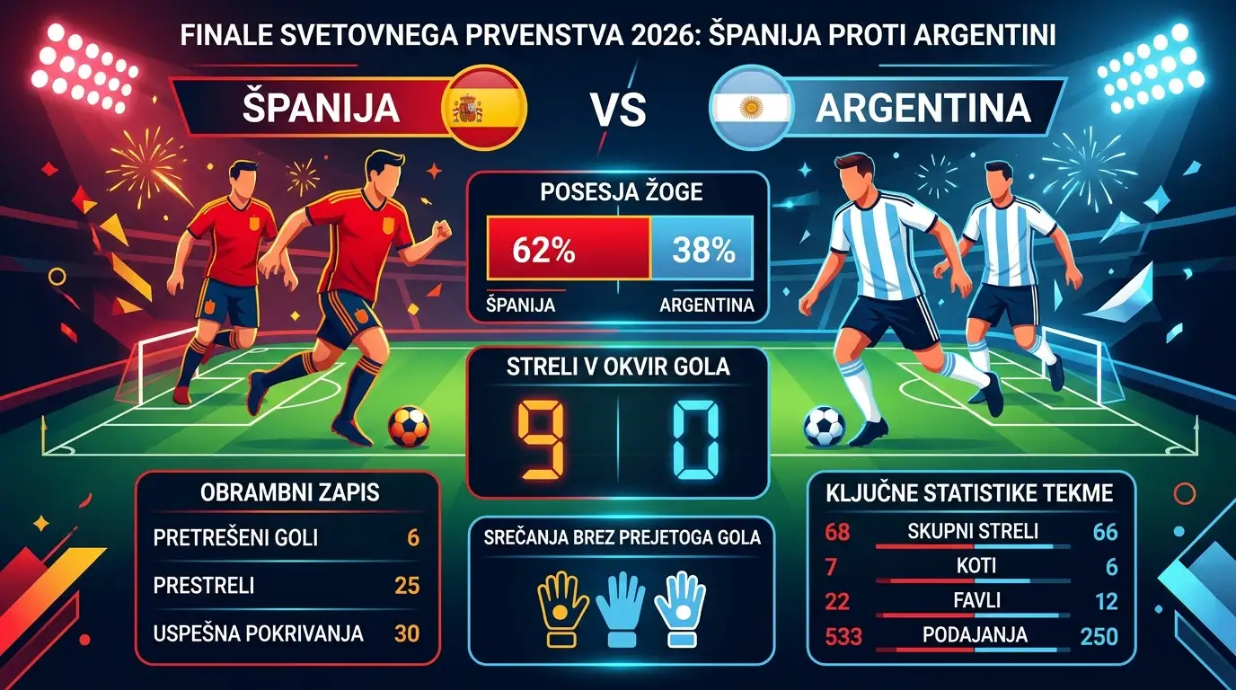 Statistični pregled finala SP 2026 med Španijo in Argentino